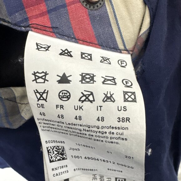 Hugo Boss Orange Men’s Lamb Leather Jacket Brown Size 38 Moto Plaid Lined Zip - Picture 8 of 12